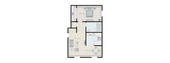 A floor plan of a house with three bedrooms, a living room, a kitchen, and a bathroom.