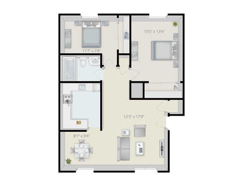 A floor plan of a house with dimensions and room layout.