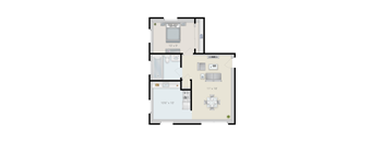 A floor plan of a house with three bedrooms, a living room, and a kitchen.