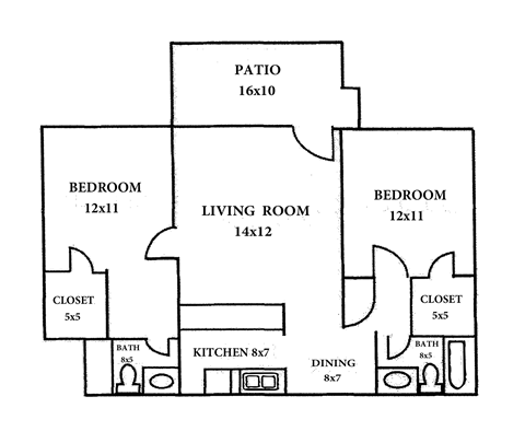 A black and white image of a floor plan for a house.