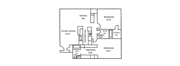 A black and white image of a floor plan for a house.