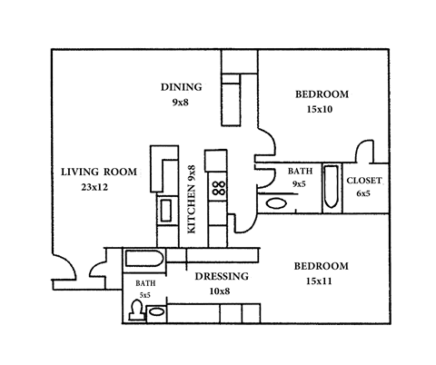 A black and white image of a floor plan for a house.