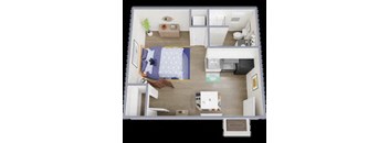 a view of a bedroom with a bed and a living room