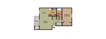 a floor plan of a bedroom floor plan with a kitchen and a living room