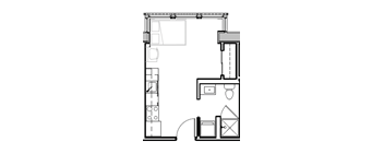 a floor plan of a house with a bedroom and a living room