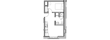 a floor plan of a small house with a bedroom and a living room