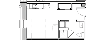 a floor plan of a house with a bedroom and a living room