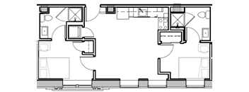 a floor plan of a small house with a bedroom and a living room