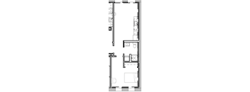 a floor plan of a house with a bedroom and a living room and a kitchen