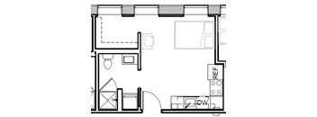 a floor plan of a house with a bedroom and a living room