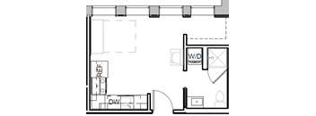 a floor plan of a house with a bedroom and a living room
