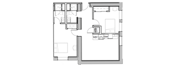 a floor plan of a small house with a bedroom and a living room