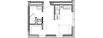 a floor plan of a small house with a bedroom and a living room