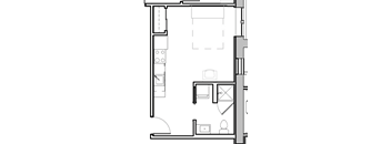 a floor plan of a small house with a kitchen and a living room