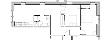 a floor plan of a house with a bedroom and a living room