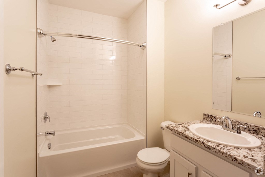 a bathroom with a tub sink and toilet and a mirror