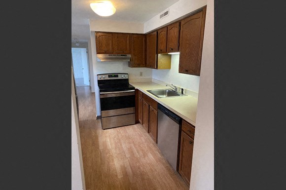 a kitchen with a stove and a sink