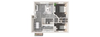 2 Bedroom, 1 Bathroom with Patio