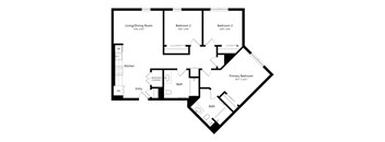 A black and white image of a house floor plan.