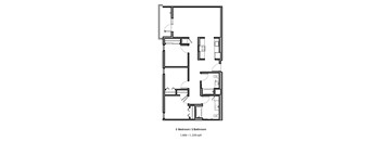 A floor plan of a 3 bedroom 2 bathroom apartment.