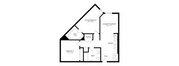 A black and white floor plan of a two bedroom apartment.