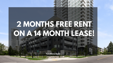 A building with a sign offering 2 months free rent on a 14 month lease.