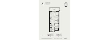 A black and white image of a floor plan for a studio apartment.