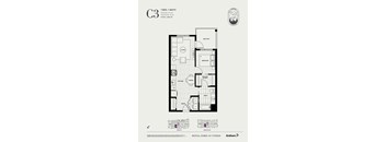 A floor plan of a one bedroom, one bath apartment.