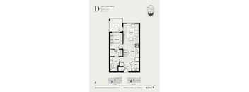 A black and white image of a floor plan for a 1 bedroom, 1 bathroom apartment.