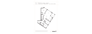 A black and white floor plan for a home with a living room, dining room, kitchen, and bathrooms.
