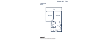 A floor plan of a 1 Bedroom, 1 Bath apartment on the 12th floor.
