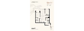 A floor plan for a rental property by JINJU/RENTAL shows a 2 bedroom, den, and 2 bathroom apartment.