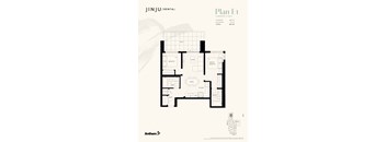 A floor plan for a two bedroom, two bath apartment with a living area and balcony.