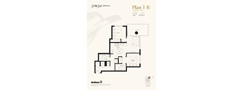 A floor plan for a 2 bedroom + 2 bath apartment.