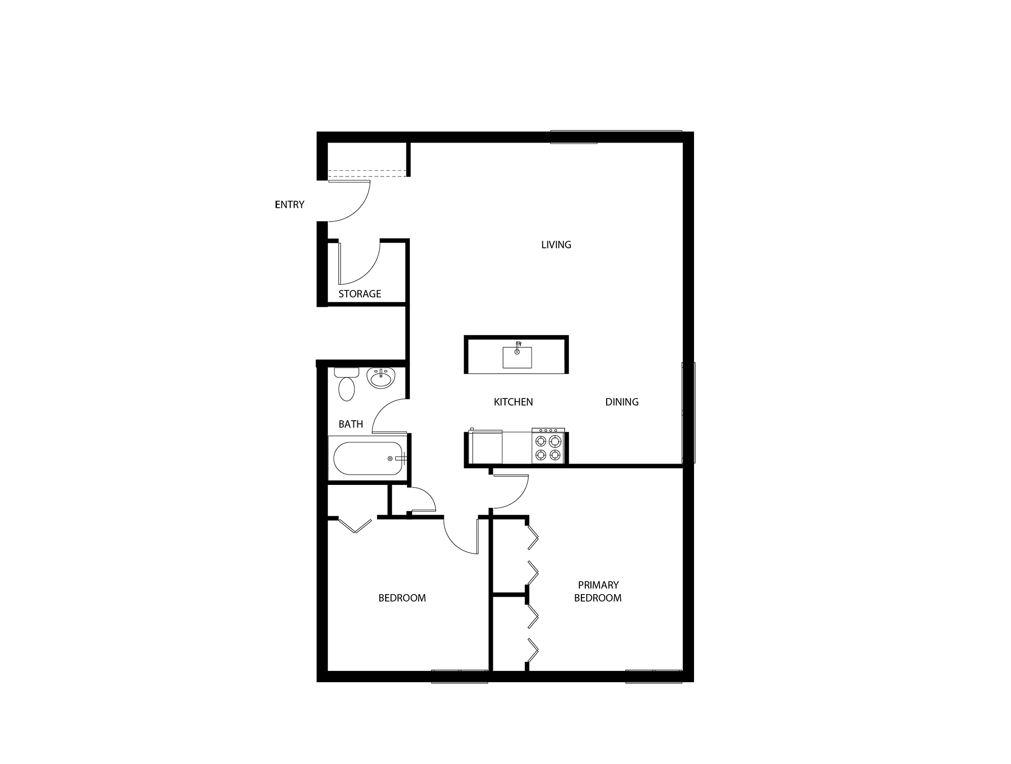 A floor plan of a house with labeled rooms such as kitchen, living room, and bathroom.