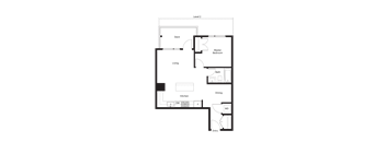A floor plan of a house with a deck, two bedrooms, a living room, a kitchen, a dining area, a bathroom, and an entry.