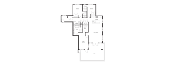 A floor plan of a house with multiple rooms and labeled areas.