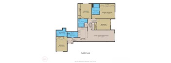 A floor plan of a house with a living room, dining room, kitchen, and several bedrooms.