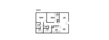 a floor plan of 980 sq ft with a bedroom and a living room