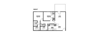 a floor plan of 980 sq ft with a bedroom and a living room