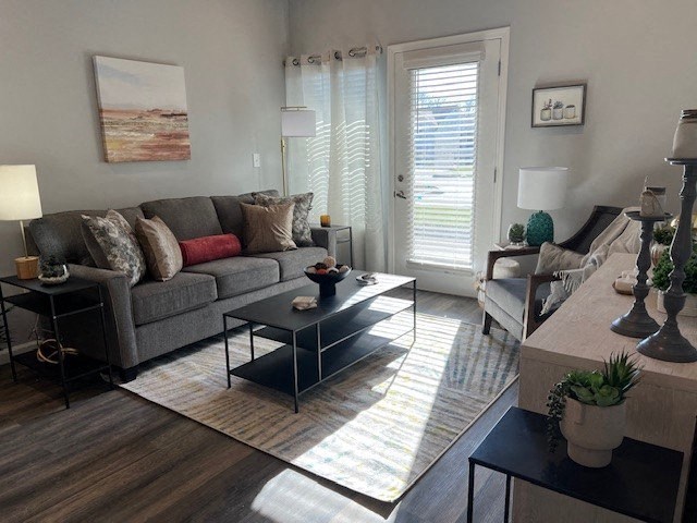a living room with a couch and a table