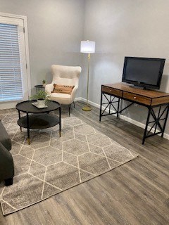 a living room with a couch and a television