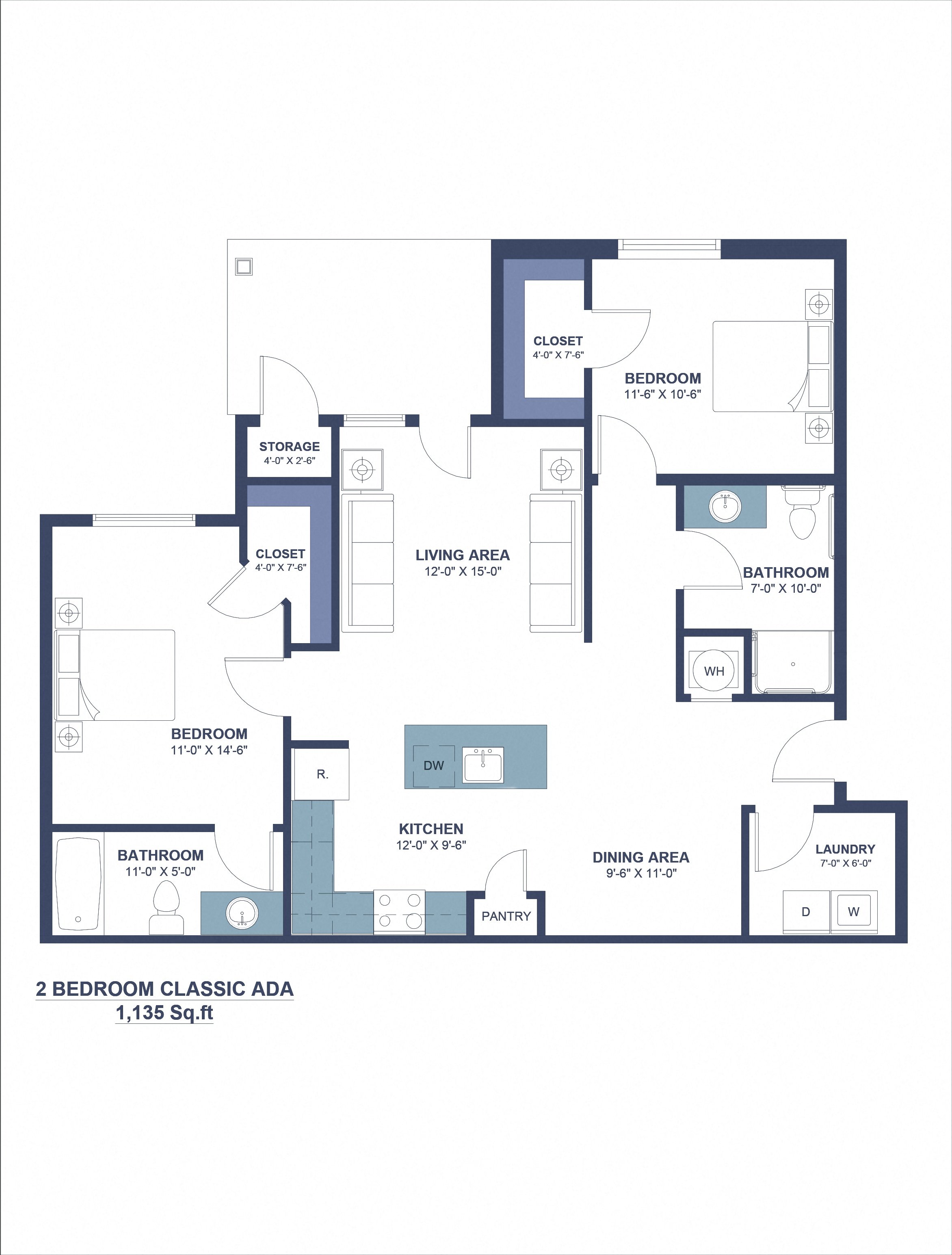 a floor plan of a 2 bedroom apartment with a large open area and a balcony