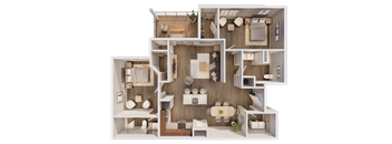 a 3d floor plan of a home with a bedroom and living room