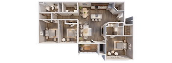 a 3d floor plan of a house with a bedroom and a living room