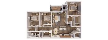 a rendering of a 3d floor plan of a house