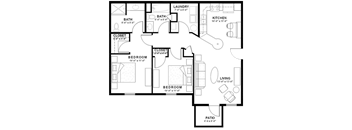 floor plan of the first floor of a house with bedrooms and baths and a kitchen