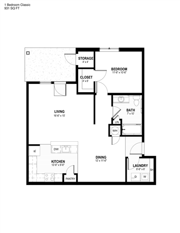 a floor plan of a 1 bedroom floor plan with a bathroom and a living room