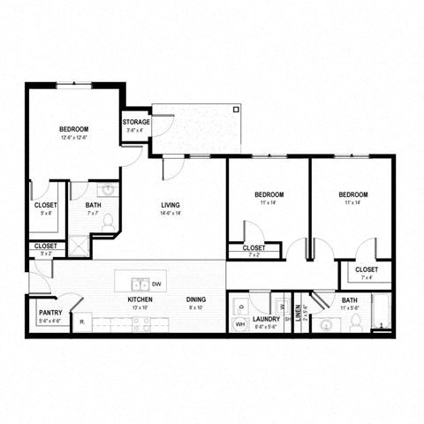 the schematic floor plan of a modern house with furniture on a white background