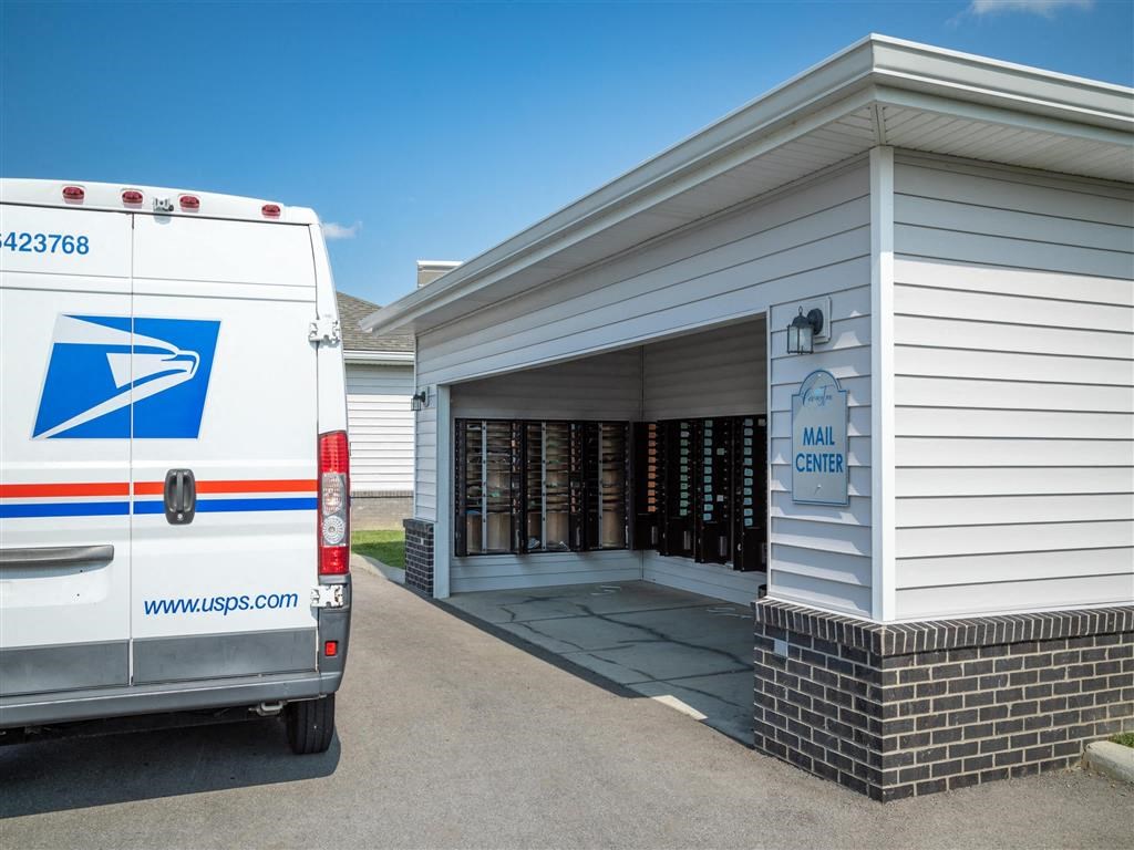 an parked in front of a building